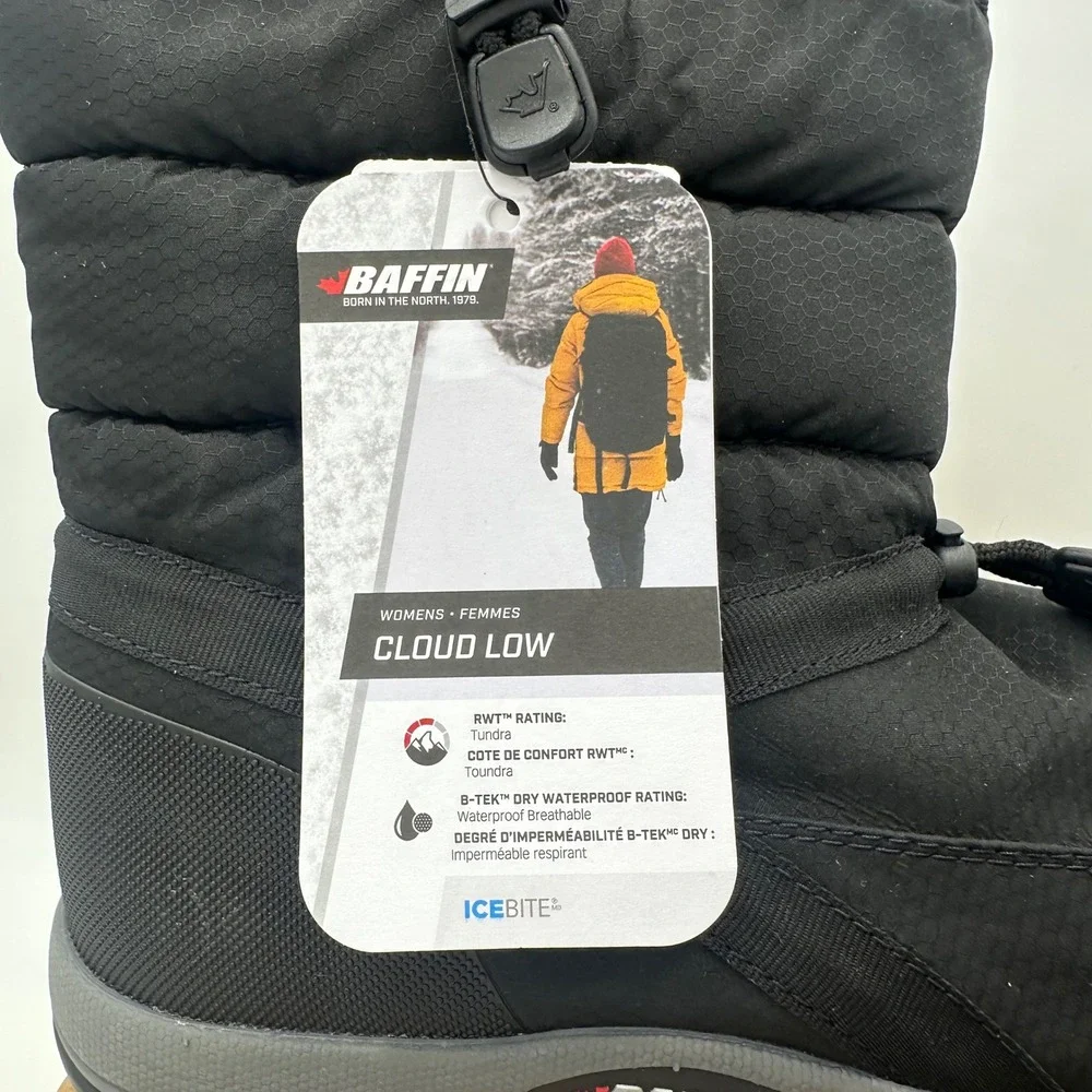 Baffin Winter Boots Womens 9 Black Cloud Low Waterproof Insulated EASE-W008 NEW